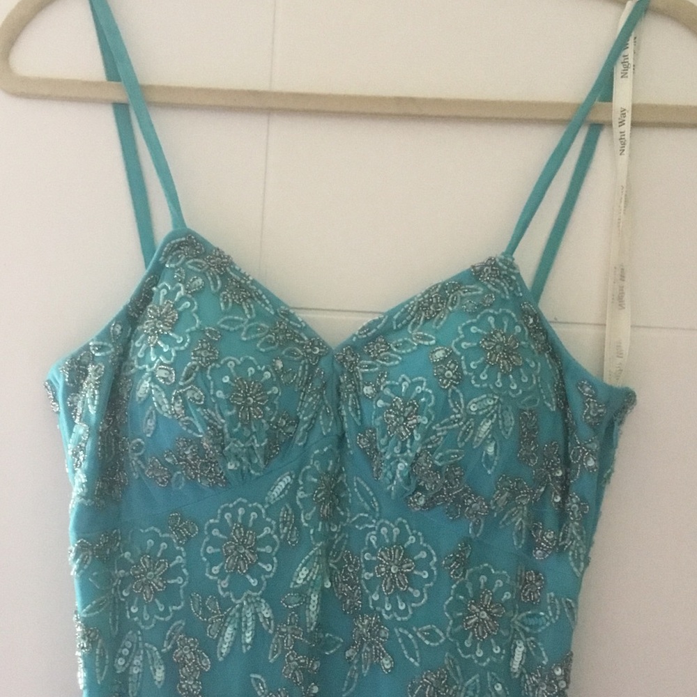 Turquoise Beaded Spaghetti-Strap Prom DressNight Way prom dress